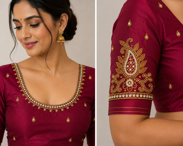 WINE MAROON AARI WORK SILK COTTON BLOUSE