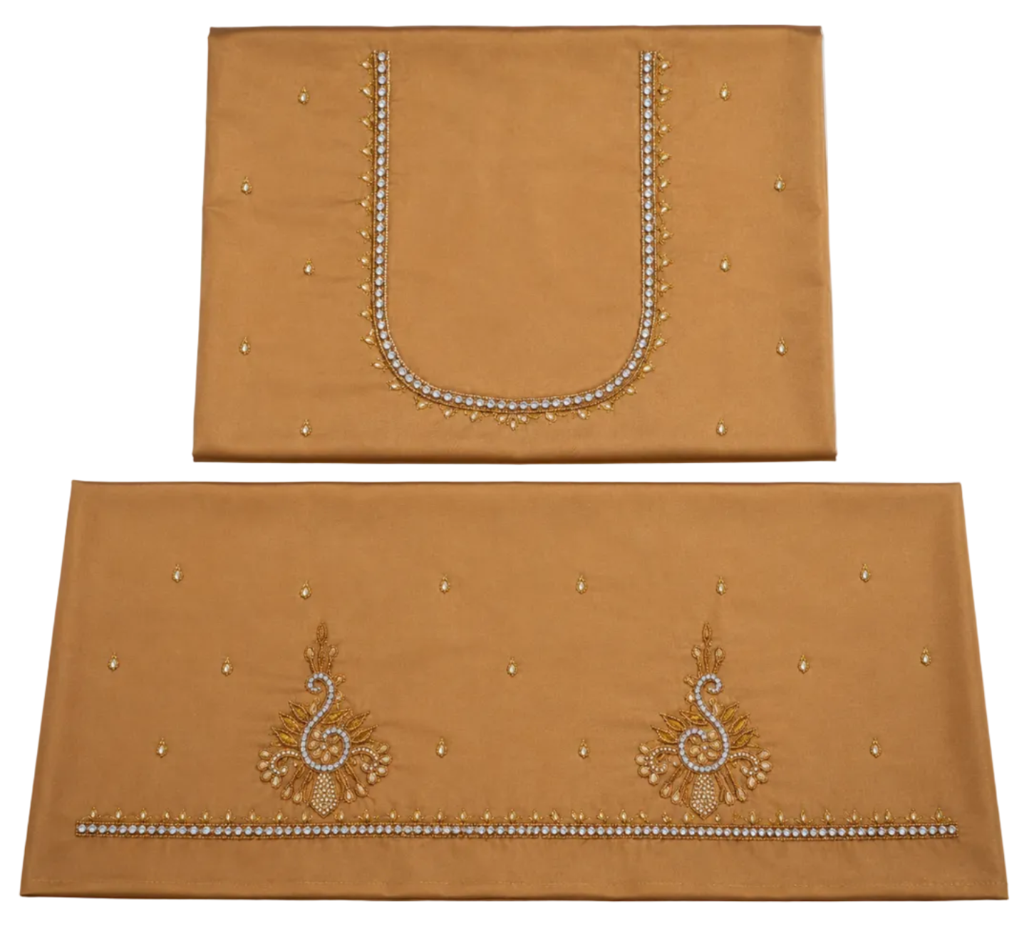 GOLDEN BEIGE COLOR  AARI WORK SILK COTTON BLOUSE PIECE