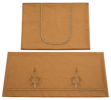 GOLDEN BEIGE COLOR  AARI WORK SILK COTTON BLOUSE PIECE