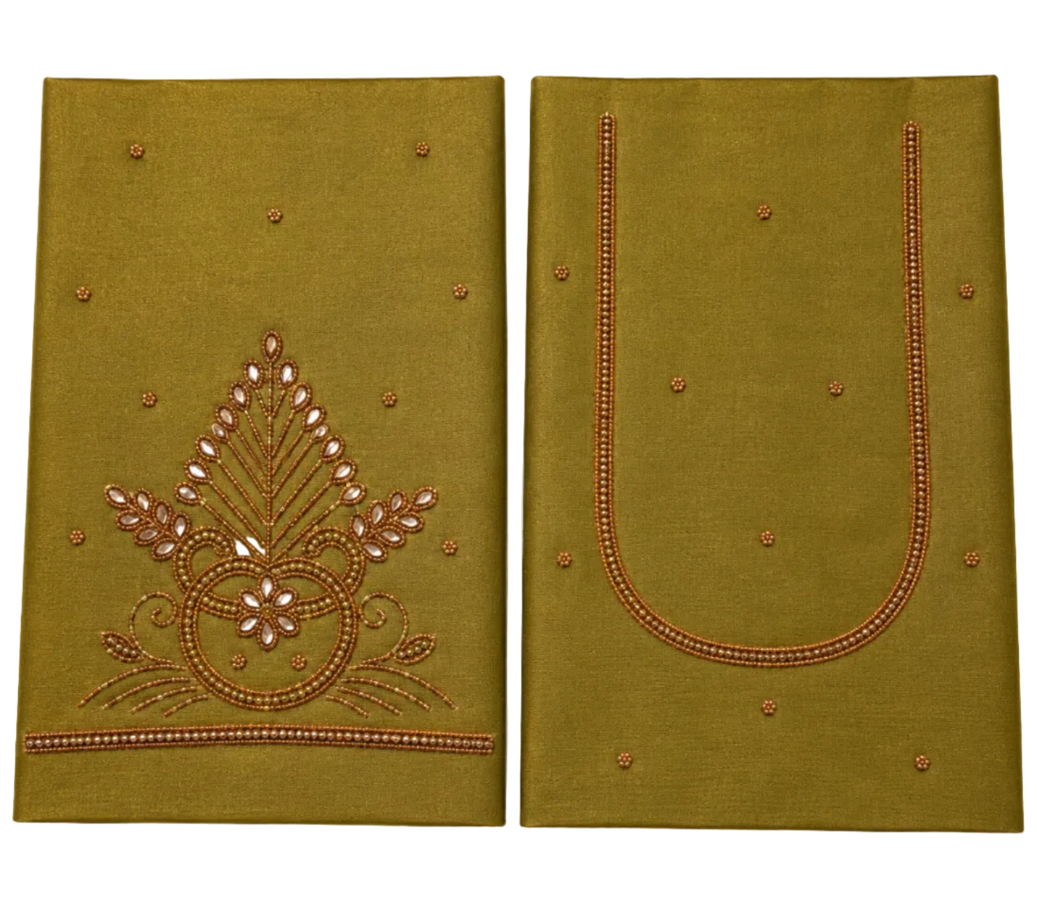 OLIVE GOLD COLOR AARI WORK TISSUE SILK BLOUSE PIECE