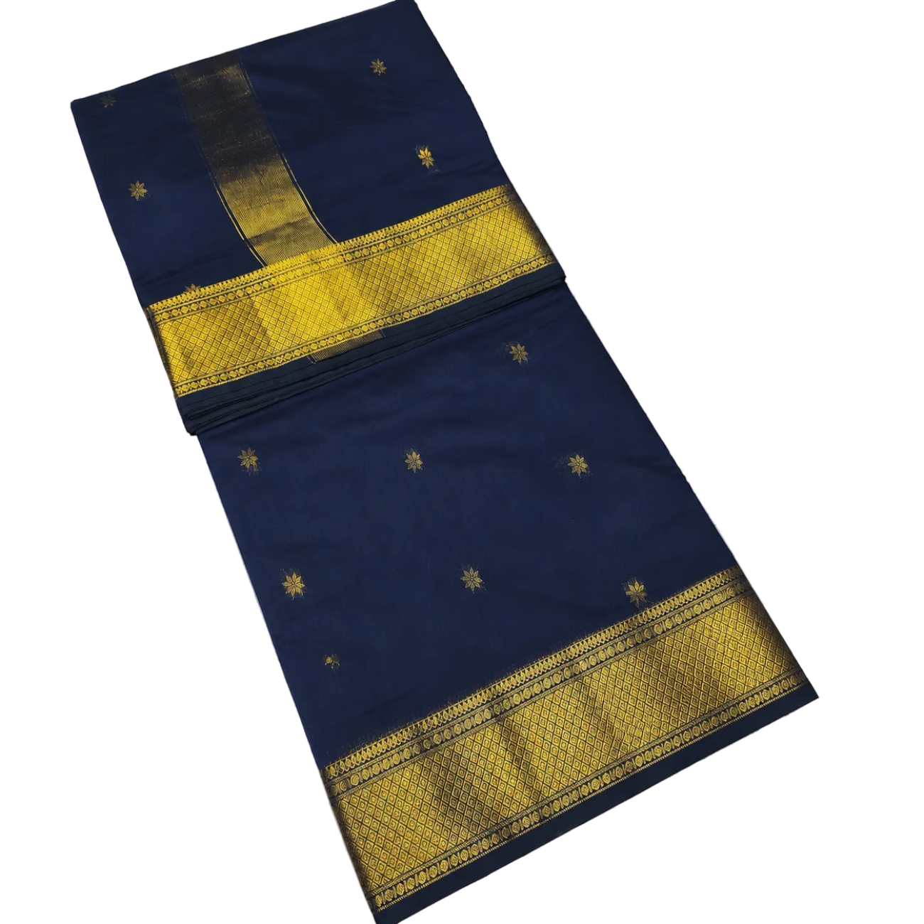 NAVY BLUE WOVEN BORDER MAHESHWARI COTTON SAREE