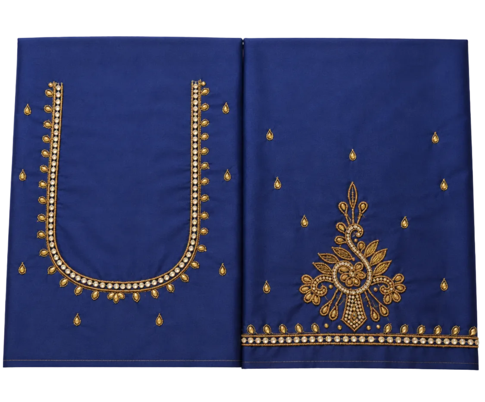 INK BLUE COLOR AARI WORK SILK COTTON BLOUSE PIECE