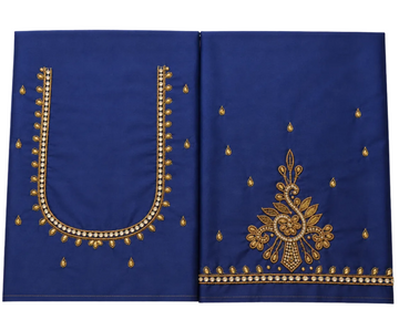 INK BLUE COLOR AARI WORK SILK COTTON BLOUSE PIECE