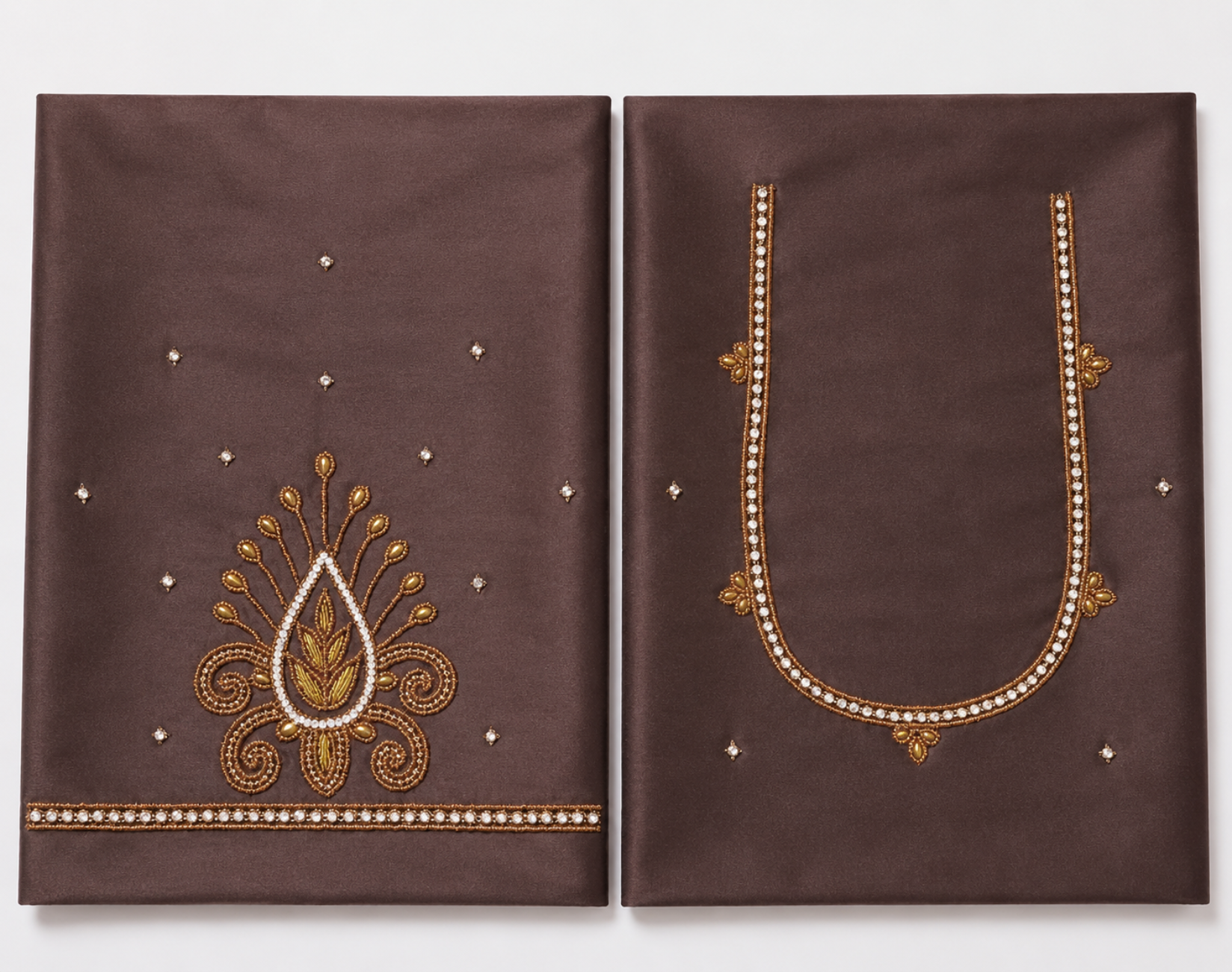COFFEE BROWN COLOR AARI WORK DESIGN SILK COTTON SAREE