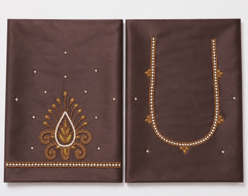 COFFEE BROWN COLOR AARI WORK DESIGN SILK COTTON SAREE