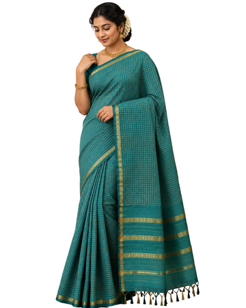 SEA GREEN MUTHU KATTAM KALYANI COTTON SAREE