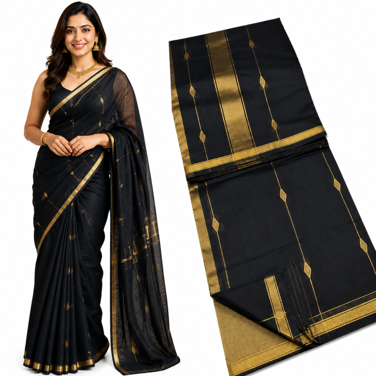 BLACK COLOR VAIRA OOSI SILK COTTON SAREE