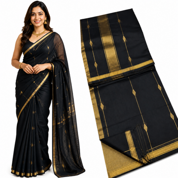 BLACK COLOR VAIRA OOSI SILK COTTON SAREE