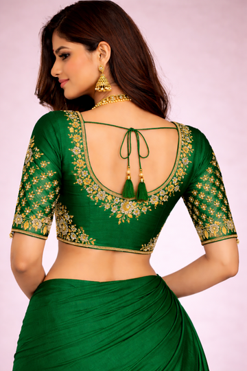 GREEN COLOR SILK COTTON BLOUSE PIECE