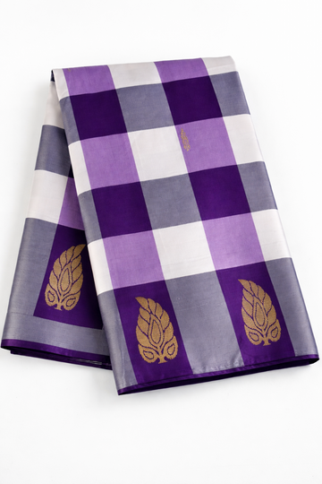 VIOLET WITH WHITE COLOR AARANI CHECKED SILK SAREE