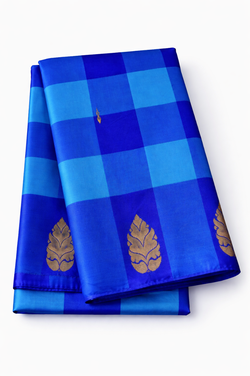 BLUE COLOR AARANI CHECKED SILK SAREE
