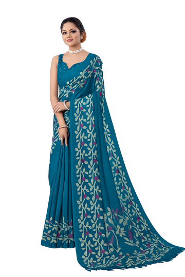 DARK SKY BLUE COLOR JUTE SILK SAREE