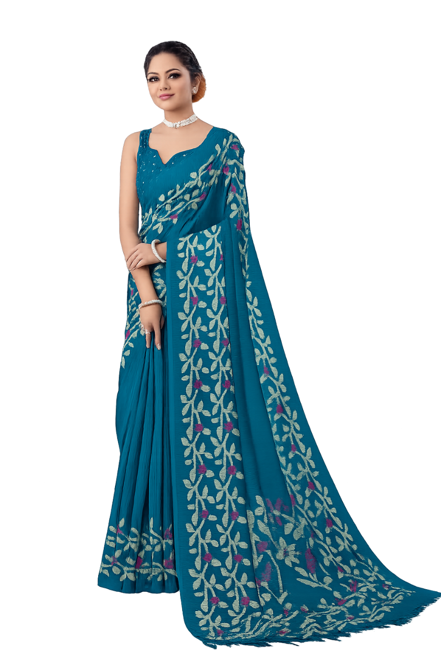 DARK SKY BLUE COLOR JUTE SILK SAREE