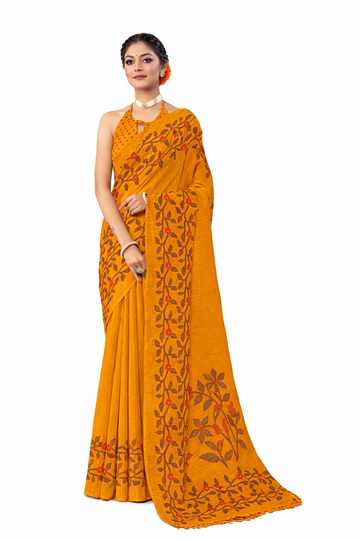 MUSTARD YELLOW JUTE SILK SAREE