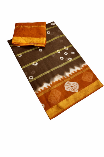 COFFEE BROWN WITH LIGHT BROWN COLOR 10PATTI MIXED COTTON SAREE
