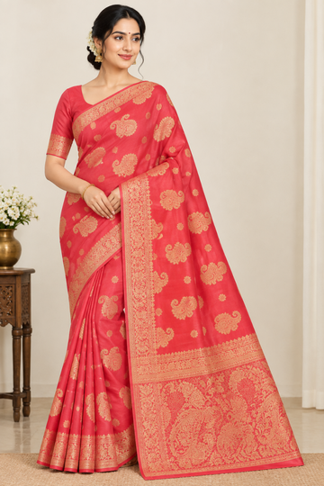 Peach color with golden zari work mysore silk saree