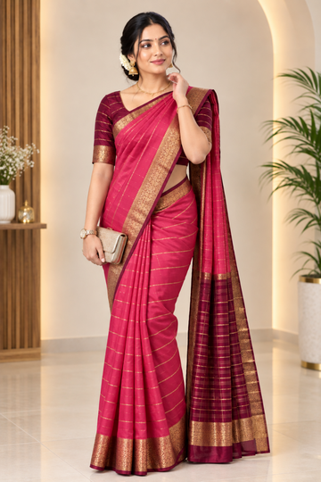 Magenta pink with wine maroon mysore silk saree