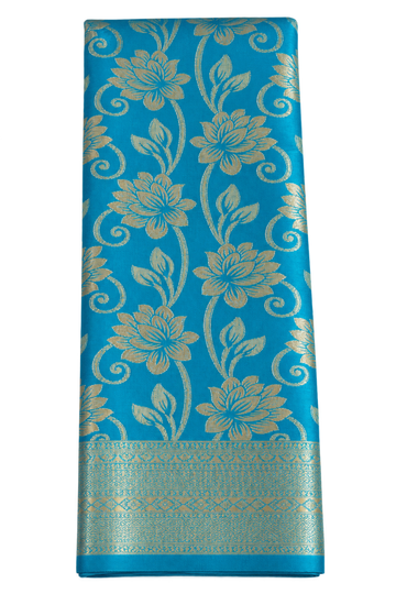 Royal Sky blue color mysore silk saree with gold zari floral jaal work