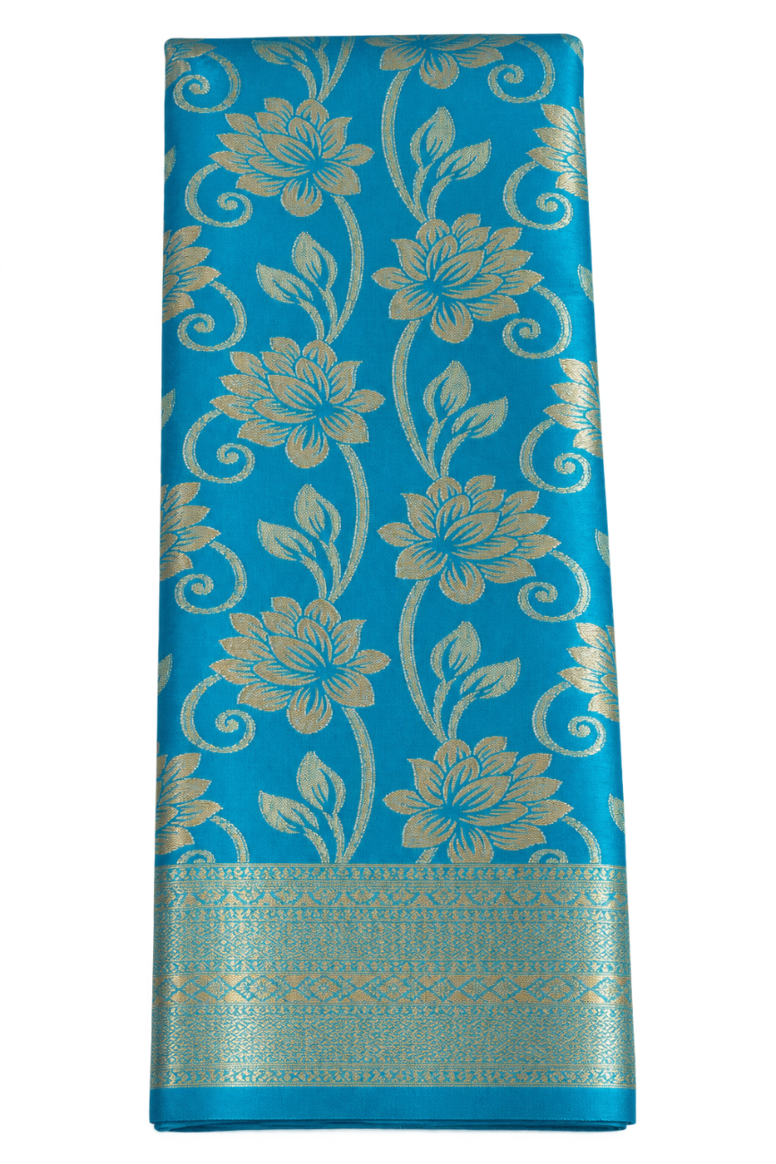 Royal Sky blue color mysore silk saree with gold zari floral jaal work