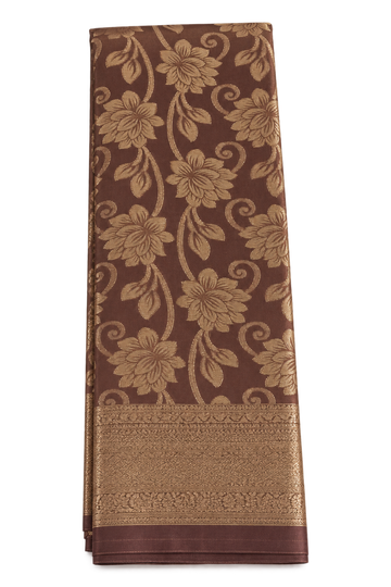 Coffee brown color mysore silk saree with gold zari floral jaal design