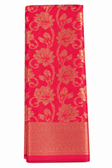 Red color mysore silk saree with gold zari floral jaal design