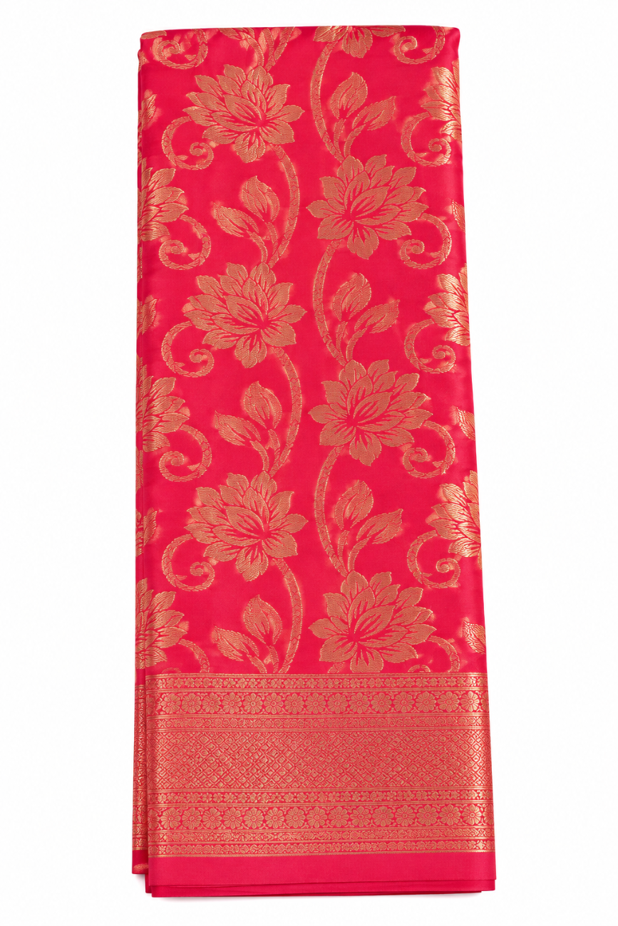 Red color mysore silk saree with gold zari floral jaal design