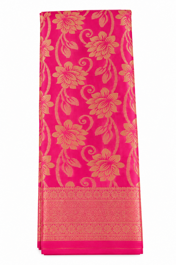 Rani pink  color mysore silk saree with gold zari floral jaal design