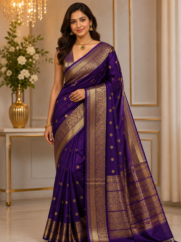 Deep purple color banarasi silk saree