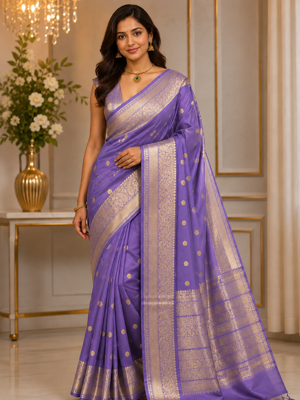 Lavender color banarasi silk saree