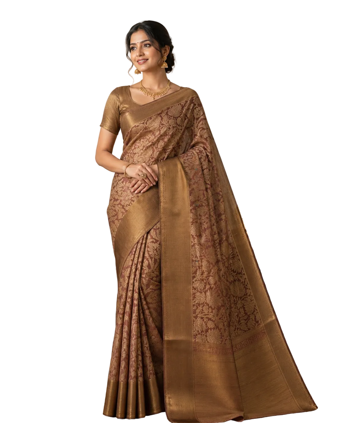PINKISH GOLDEN COLOR BANARASI PURE SILK SAREE