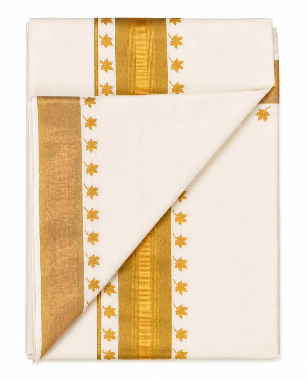 kerala kasavu saree with olive gold color printed designs