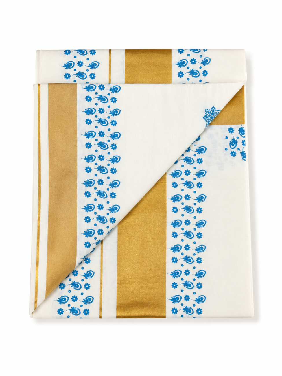 kerala kasavu saree with sky blue color floral print designs