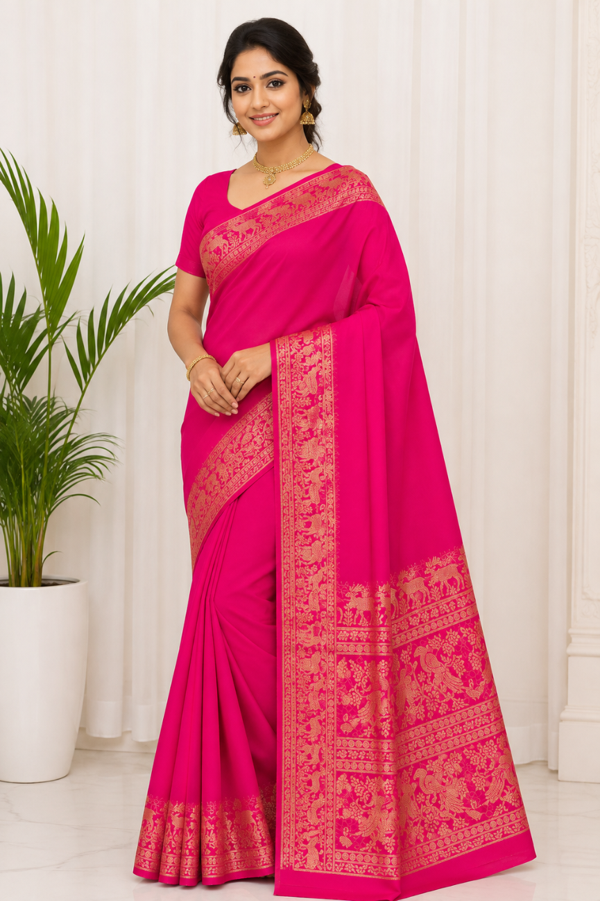 Rani pink color pure mysore silk saree