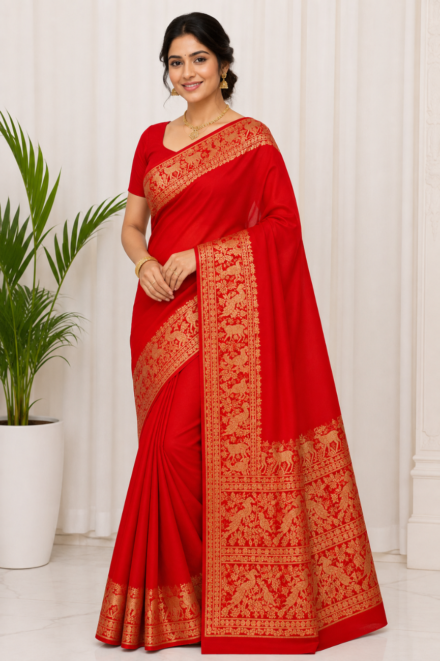 Red color pure mysore silk saree