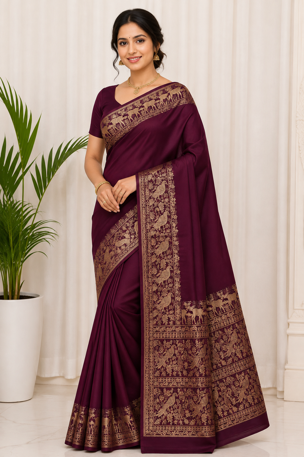 Wine color pure mysore silk saree