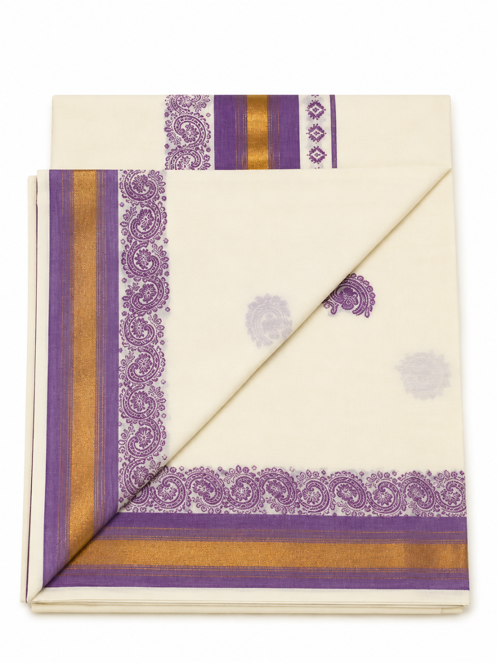 KERALA KASAVU SAREE WITH LAVENDER COLOR DESIGNS