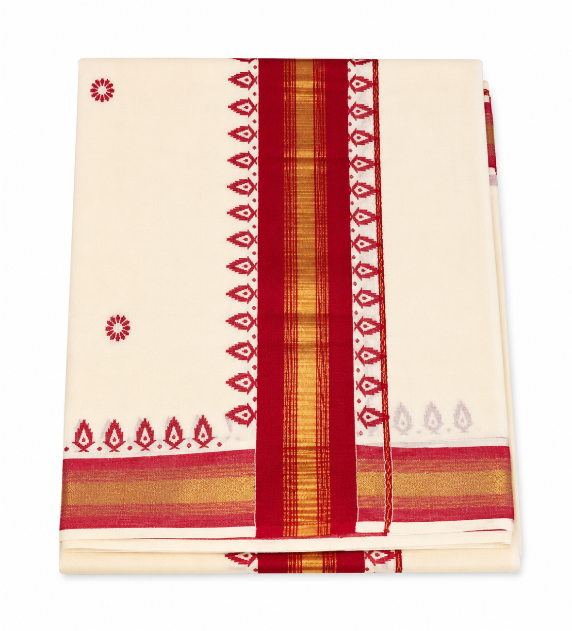 kerala Kasavu saree with maroon color printed designs