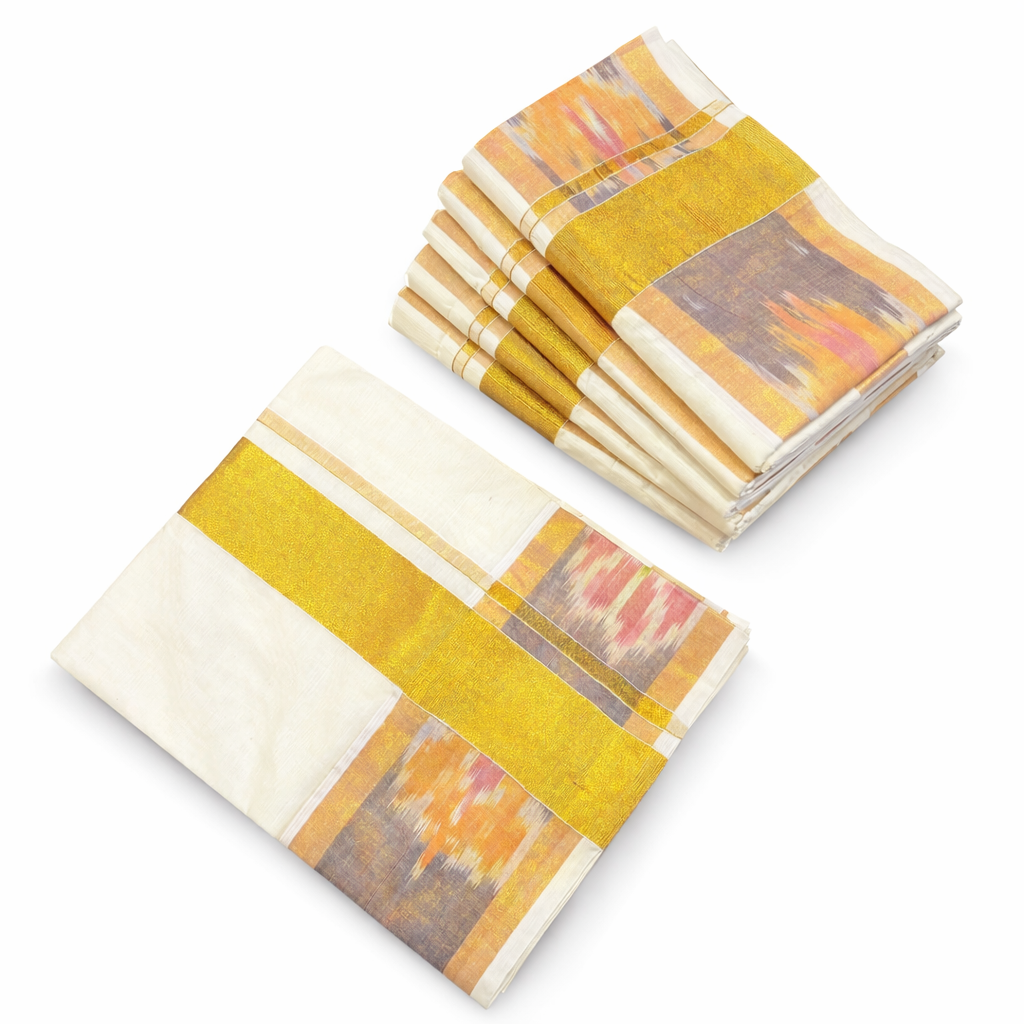 KERALA IKKATH HANDLOOM COTTON SAREE WITH GOLDEN BORDER