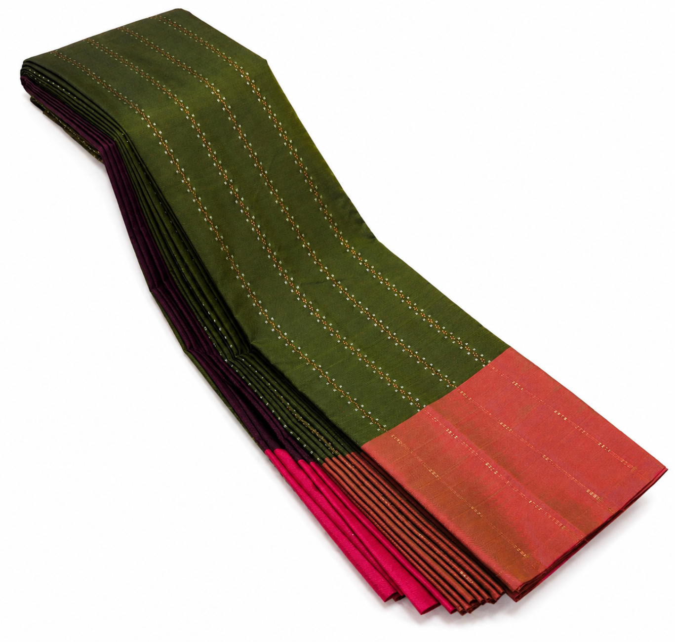 OLIVE GREEN WITH PEACH PINK AARANI DOUBLE COLOR SILK SAREE