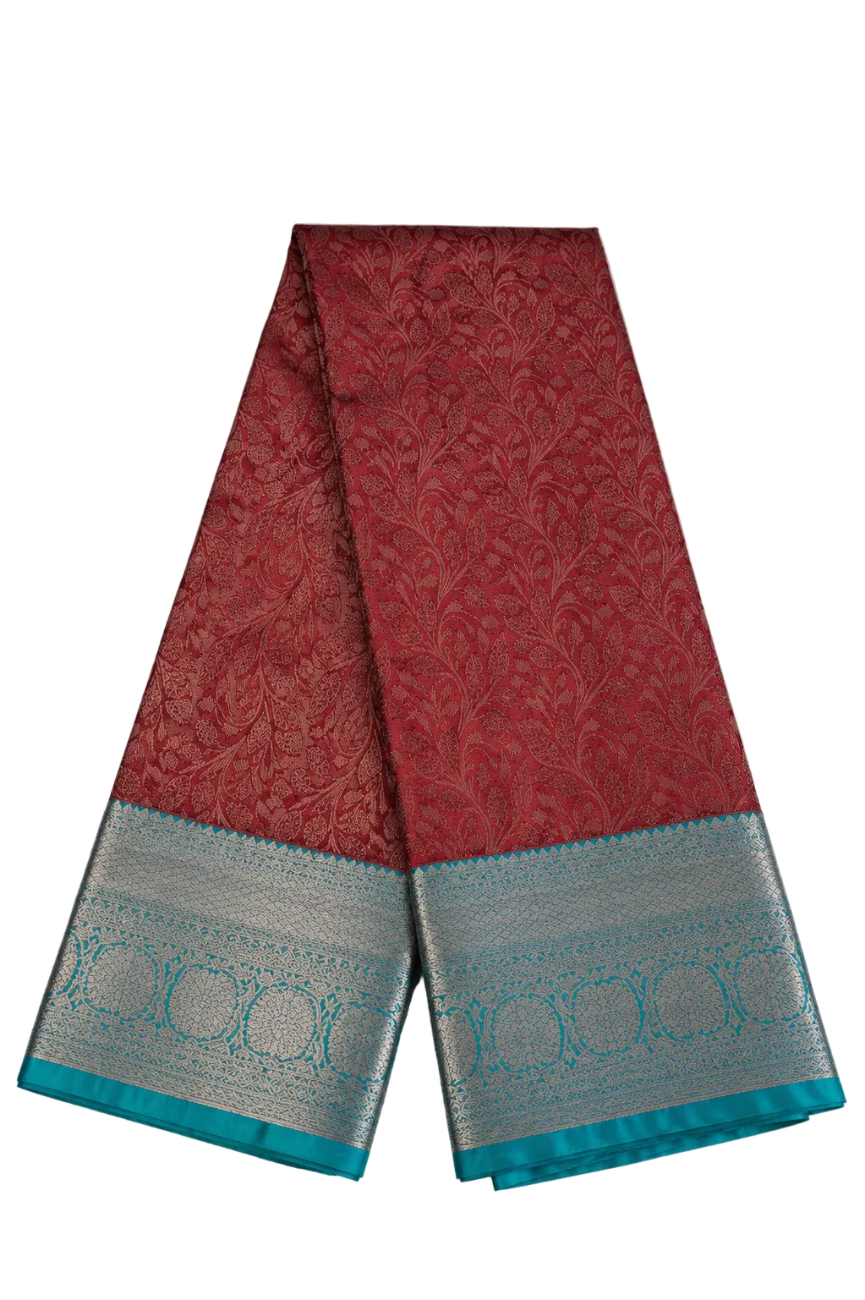 WINE MAROON WITH RAMAR GREEN KANCHIPURAM SEMI SILK SAREE