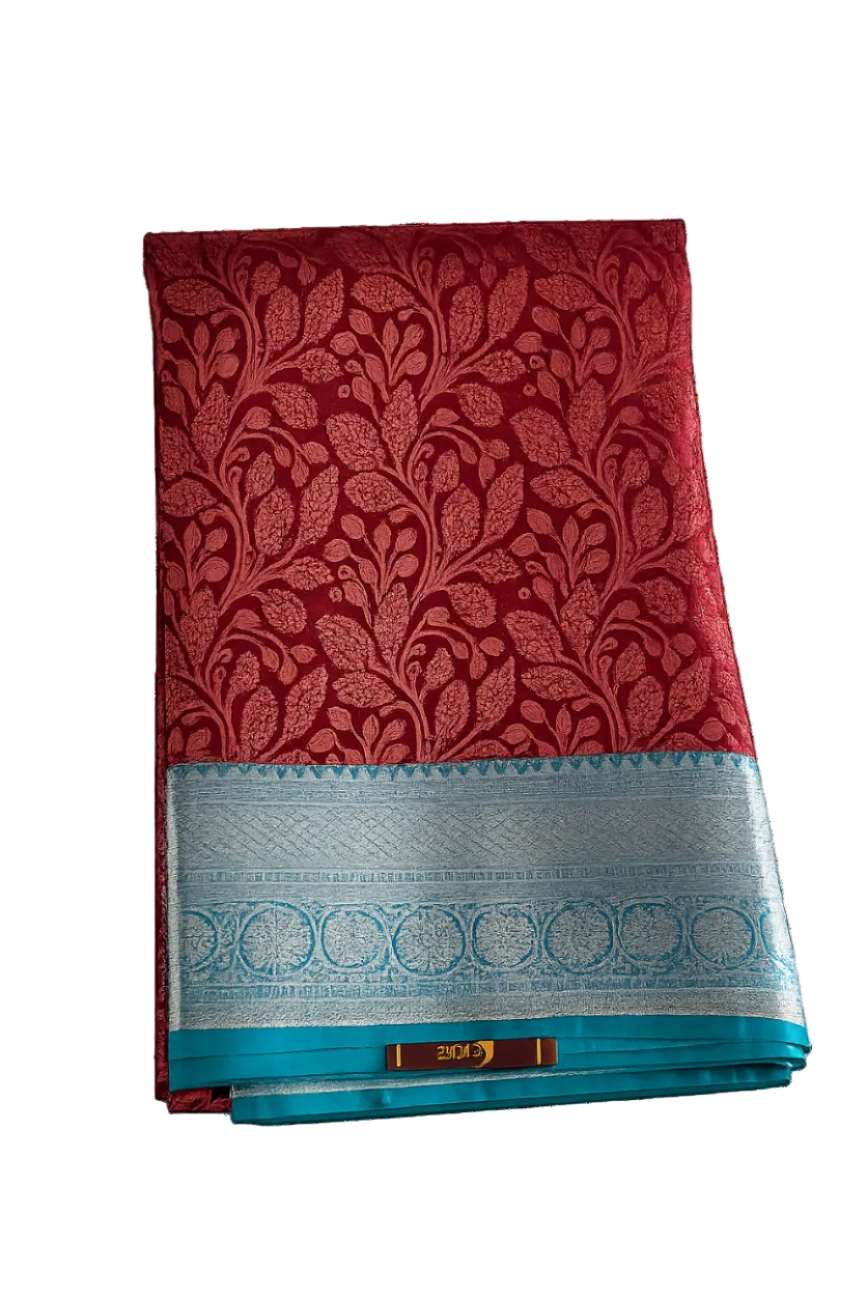 WINE MAROON WITH RAMAR GREEN KANCHIPURAM SEMI SILK SAREE