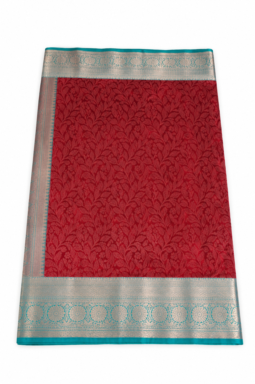WINE MAROON WITH RAMAR GREEN KANCHIPURAM SEMI SILK SAREE