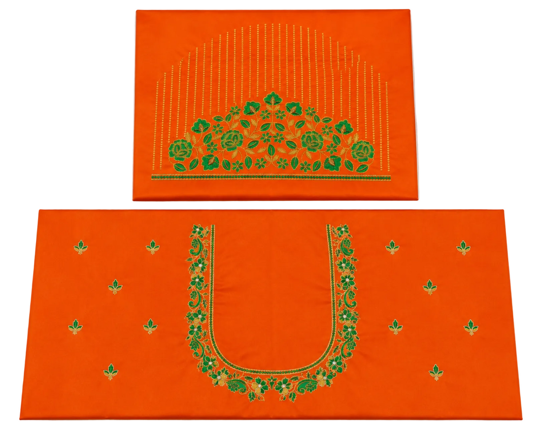 ORANGE COLOR EMBROIDERY COTTON SILK BLOUSE PIECE