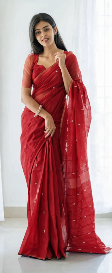 RED COLOUR MAHESHWARI COTTON SAREE