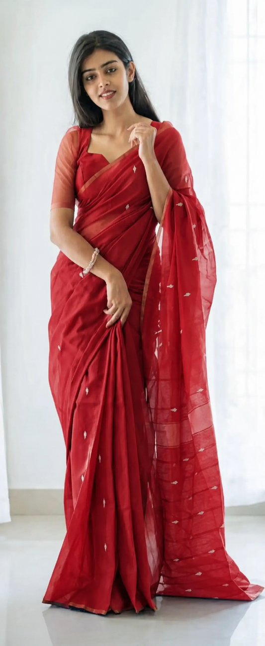 RED COLOUR MAHESHWARI COTTON SAREE
