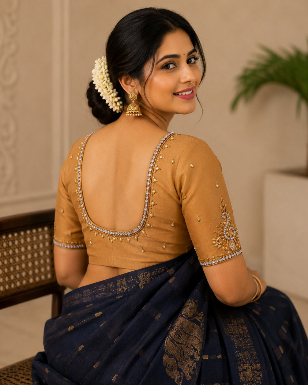 GOLDEN BEIGE COLOR  AARI WORK SILK COTTON BLOUSE PIECE