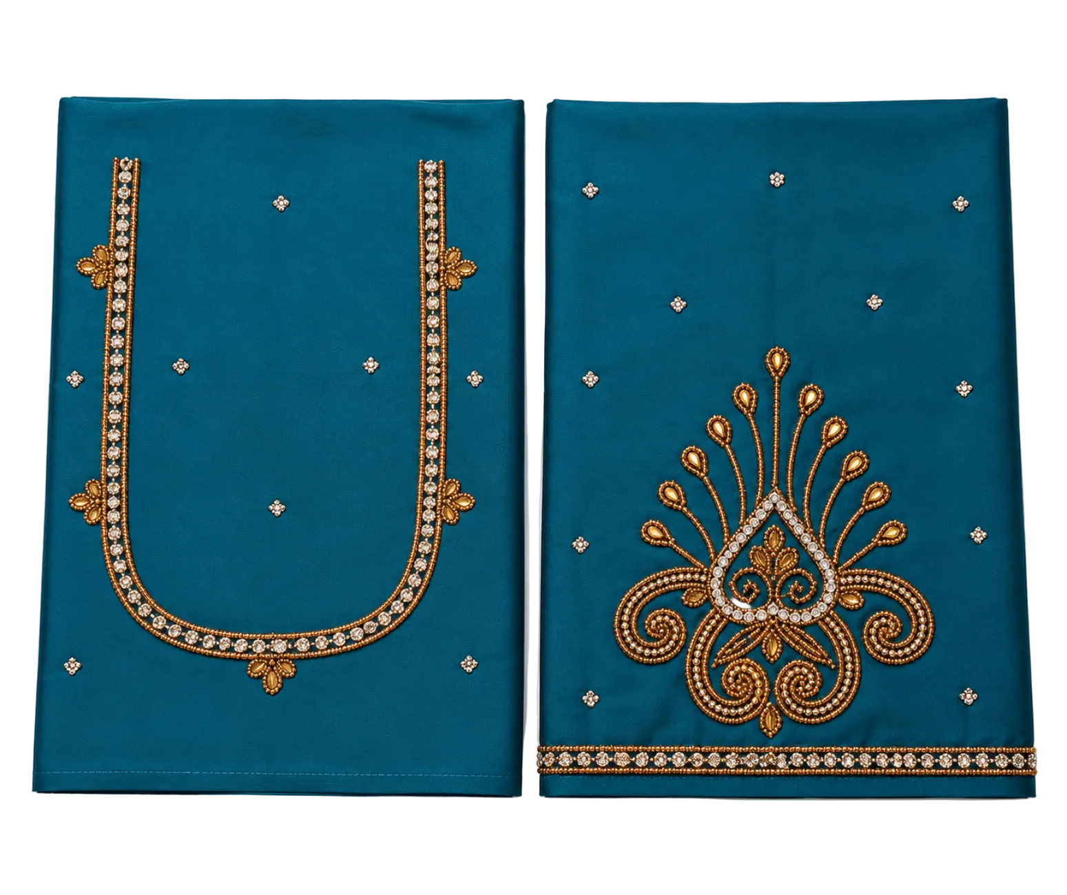 TEAL BLUE COLOR AARI WORK SILK COTTON BLOUSE PIECE