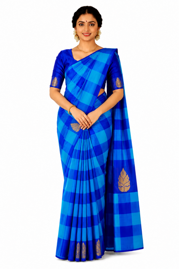 BLUE COLOR AARANI CHECKED SILK SAREE