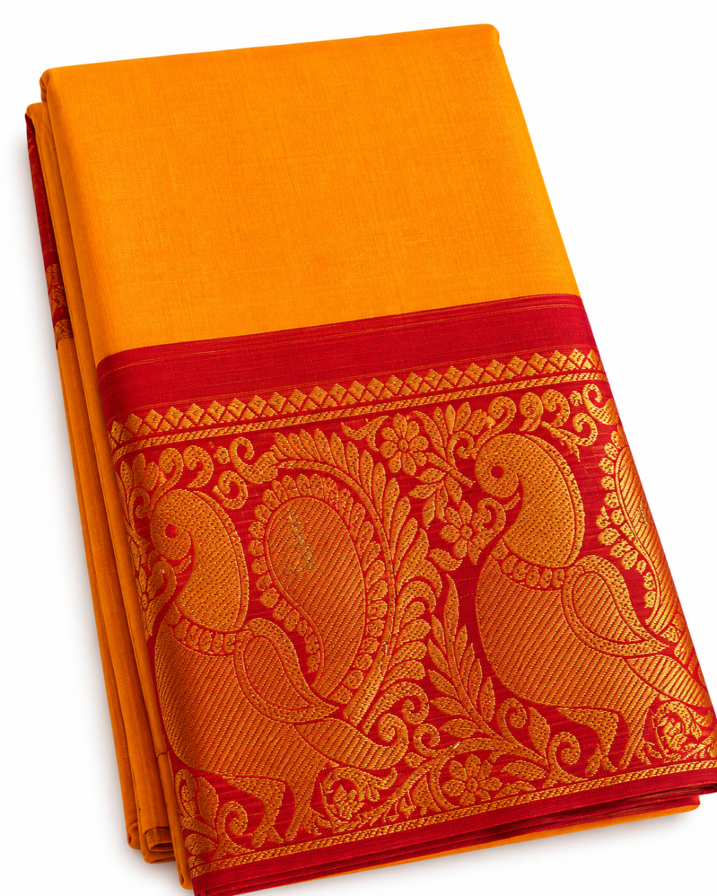 YELLOW WITH RED COLOR BORDER MAYOORI PURE COTTON SAREE
