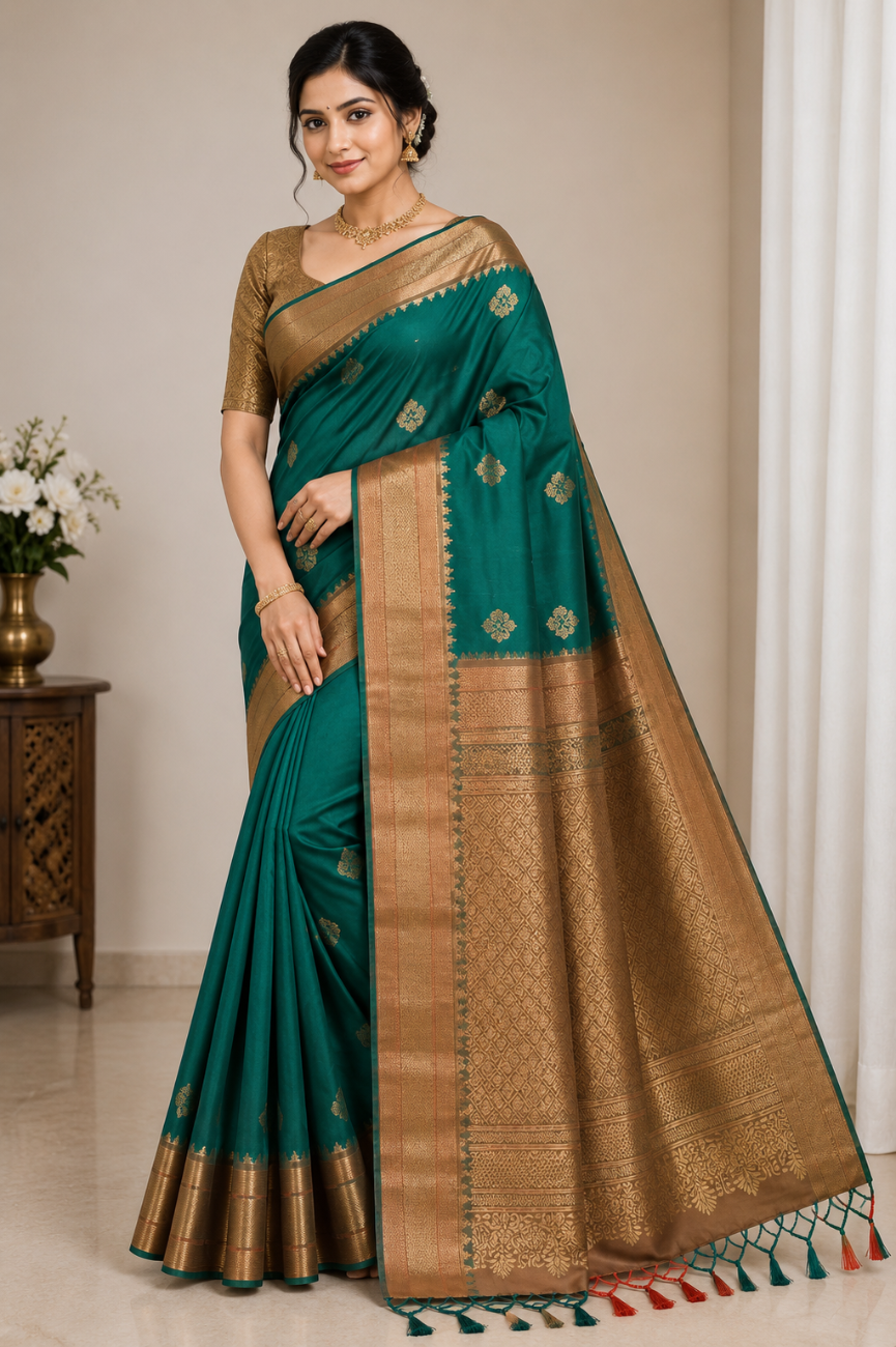 TEAL GREEN COLOR SOFT SILK SAREE